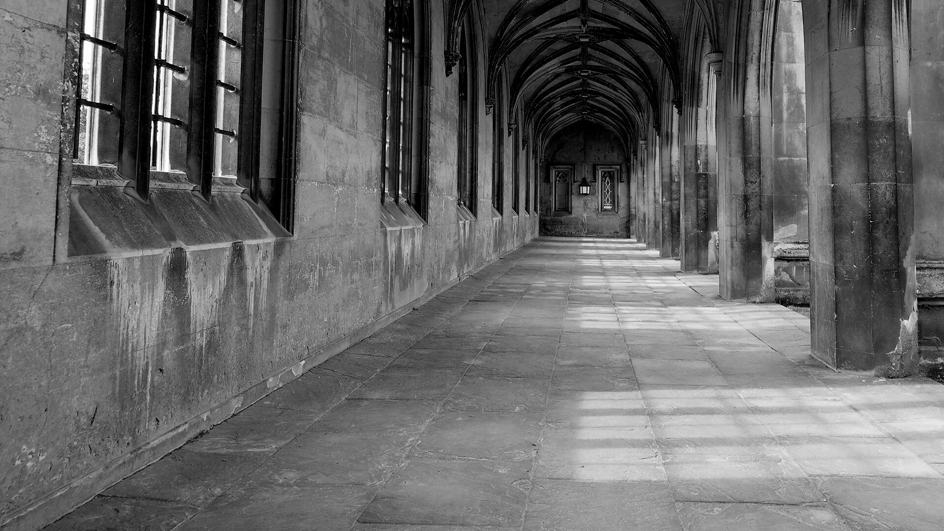 Architectural old hallway black and white