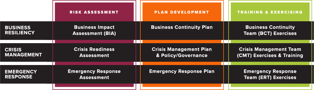 how to build capability- Chart about risk assessment, plan development, and training exercises